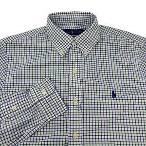 Ralph Lauren Mens Small Green Blue Check Long Sleeve Button Down Shirt